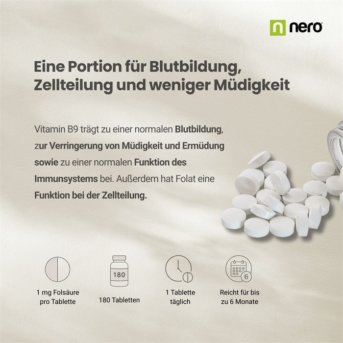 Nero Vitamin B9 Folic Acid 1 mg (180 Tabletten)