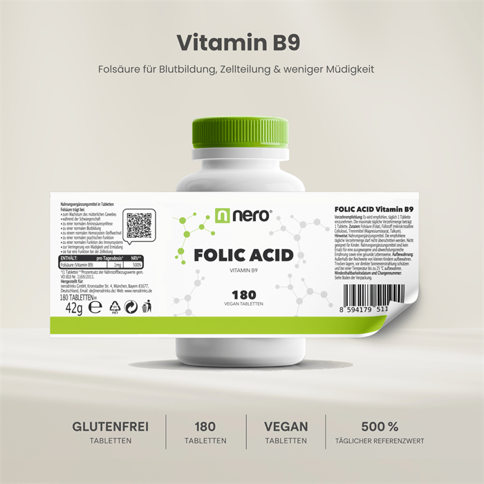 Nero Vitamin B9 Folic Acid 1 mg (180 Tabletten)
